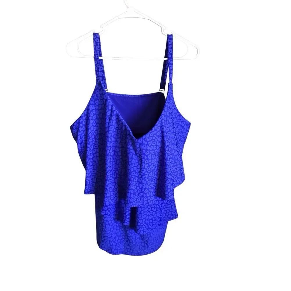 Lane Brant Size 28 Tankini Top Adj Straps wireless Padded blue leopard Print